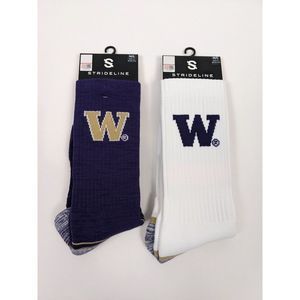 NWT Strideline Washington Huskies 2 PAIRS Purple logo Socks, Size M/L, Athletic